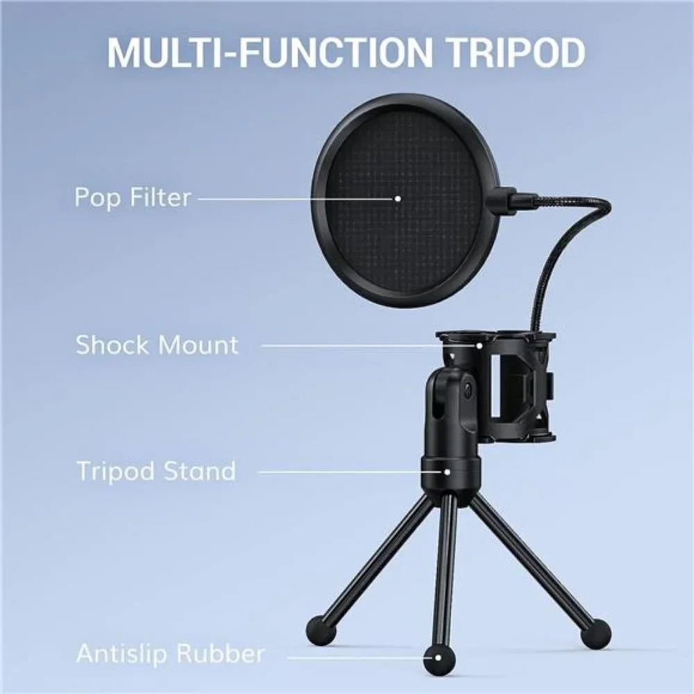 USB Microphone, Computer Cardioid Condenser PC Gaming Mic with Tripod Stand